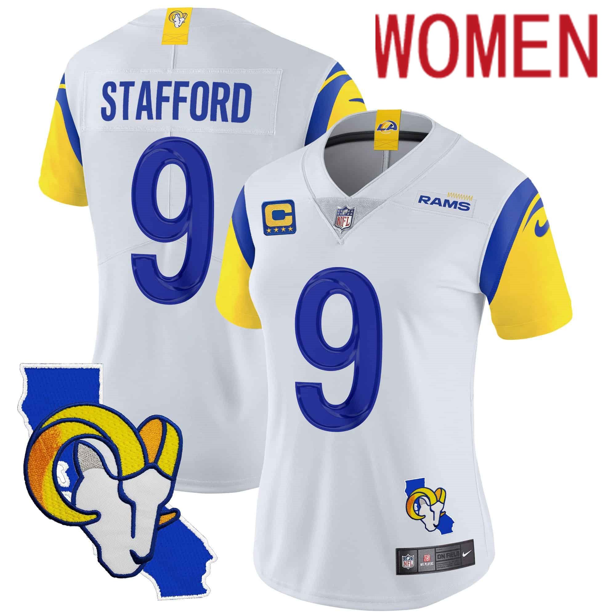 Women Los Angeles Rams #9 Stafford White 2024 Nike California Patch Vapor Limited NFL Jersey